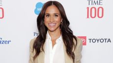 Meghan, Duchess of Sussex, attends the 2025 TIME100 Summit at Jazz at Lincoln Center on April 23, 2025 wearing a Ralph Lauren suit