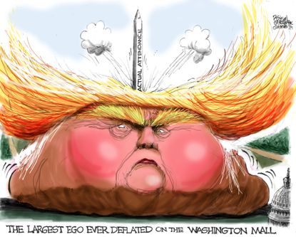 Political Cartoon U.S. Trump ego deflated crowd size