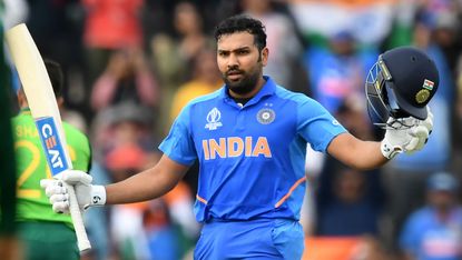 India batsman Rohit Sharma celebrates his century against South Africa in the Cricket World Cup