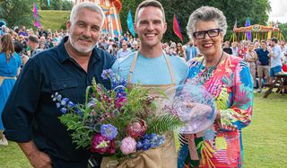 Great British Baking Show Paul and Prue flank new winner David in the finale