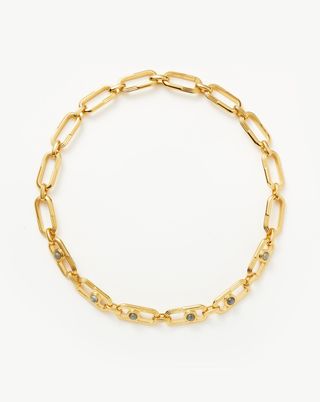 Zenyu Link Gemstone Chunky Chain Choker | 18k Gold Plated/labradorite