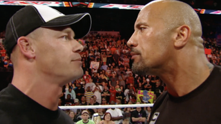 Still image of The Rock and John Cena from the show 'WWE Rivals.'