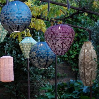 Paper lanterns hung in the garden