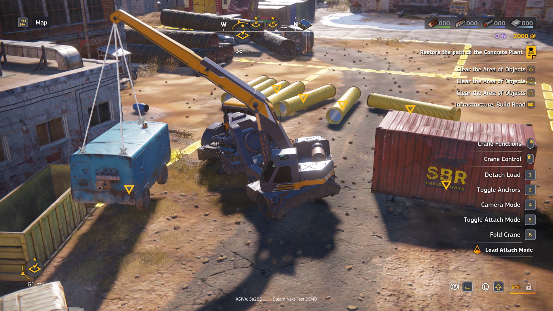 Using a crane to move heavy items in RoadCraft