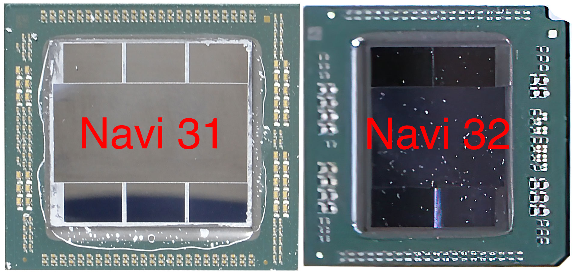 AMD Navi 31 and AMD Navi 32 chip shots