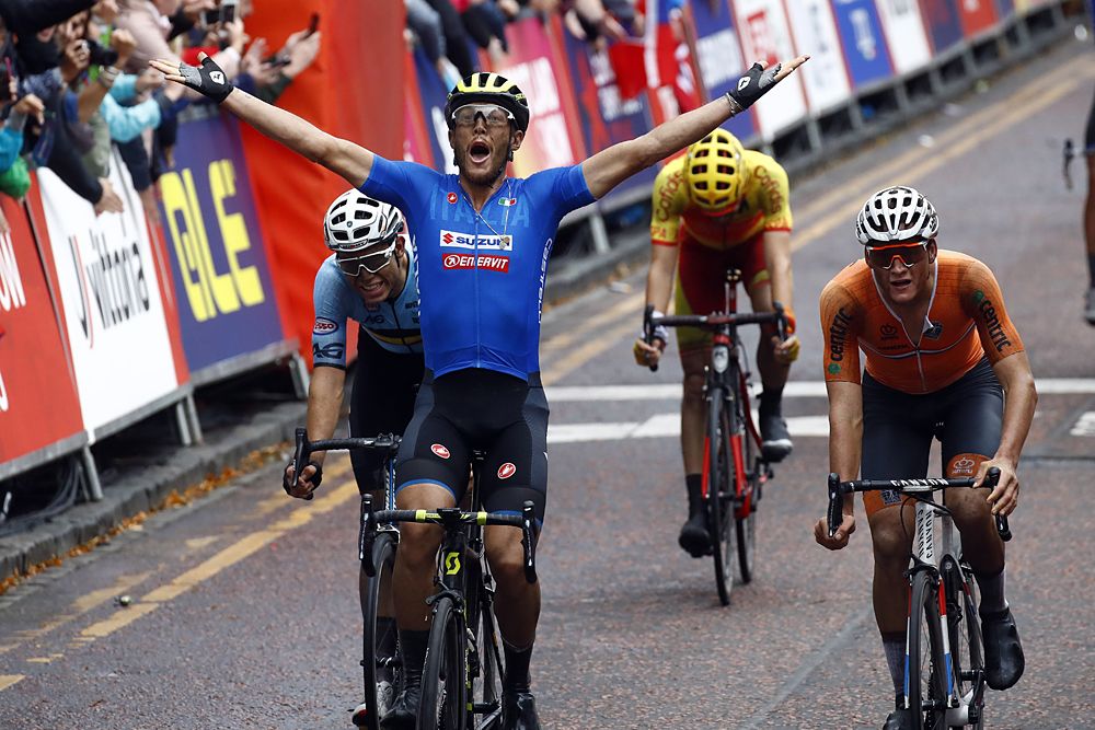 Matteo Trentin (Italy) wins the men's road race at the 2018 European Championships in Glasgow