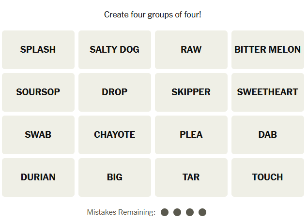 The New York Times Connections puzzle on November 22, 2025