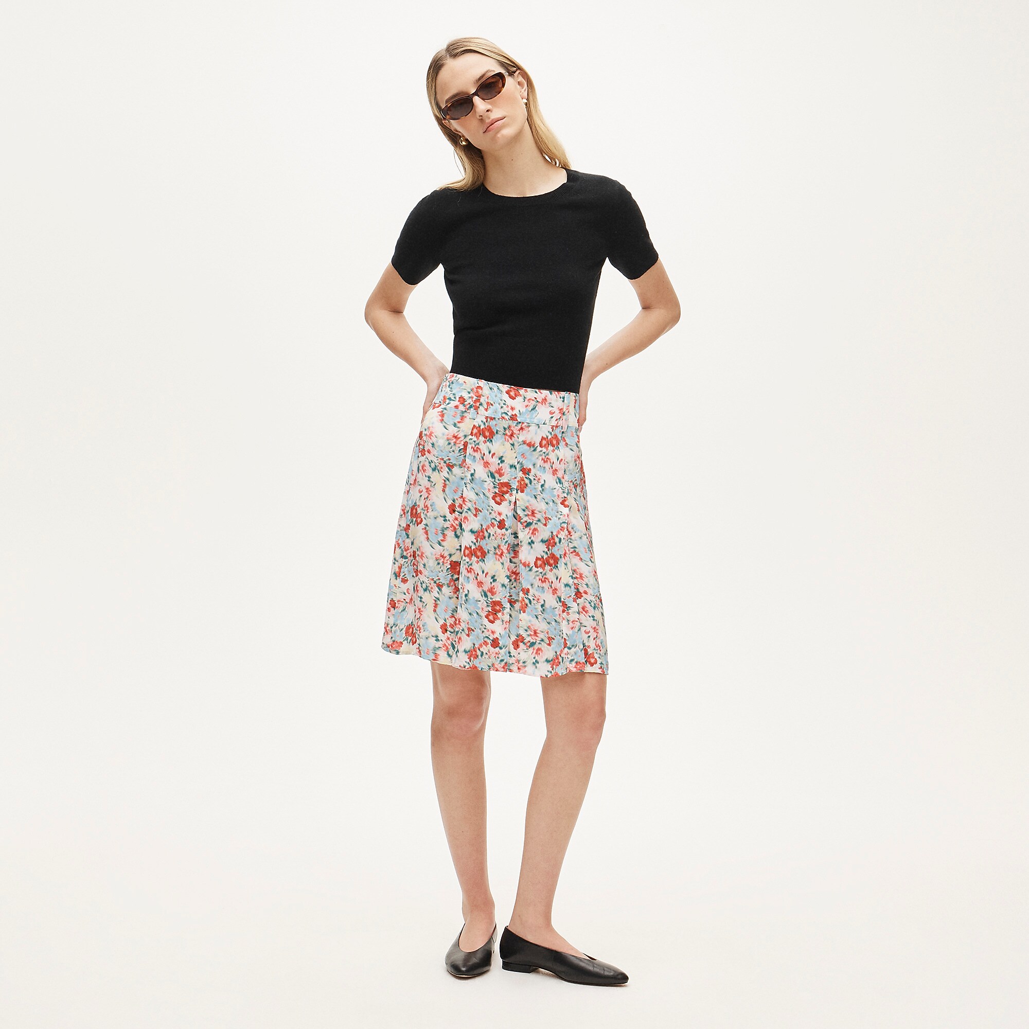 J.Crew, Pleated Knee-Length Skirt in Floral Print
