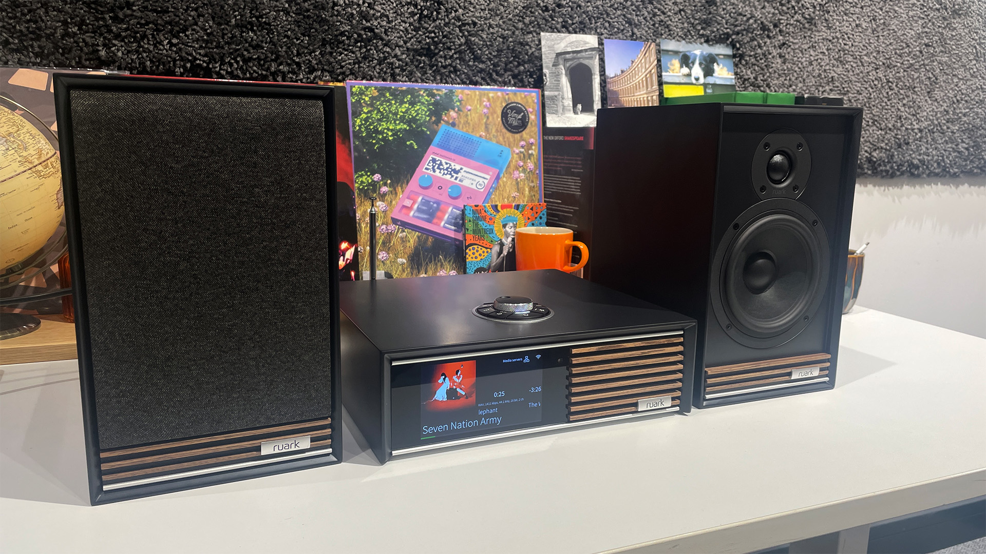 Ruark Sabre-R speakers with R610 streaming amplifier on desk
