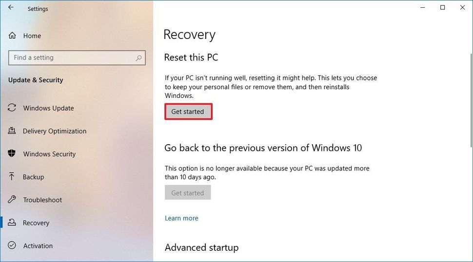 How to use cloud download to reset computer on Windows 10 May 2020 ...