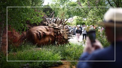 picture of A visitor takes a photo of the Gaia in The Campaign to Protect Rural England's Garden On the Edge on the press day at RHS Chelsea Flower Show
