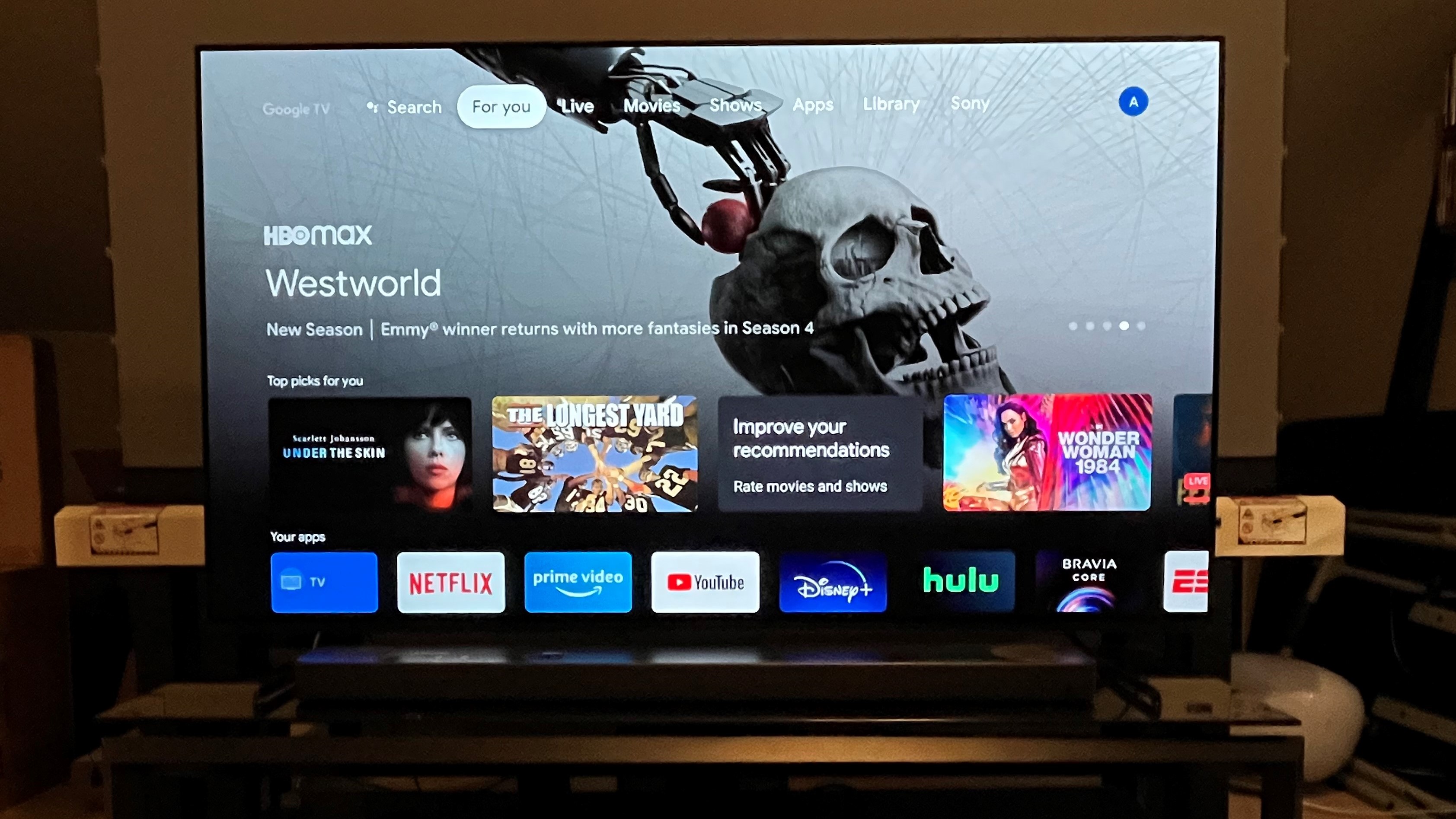 The Sony A80K series OLED displaying the Google TV interface