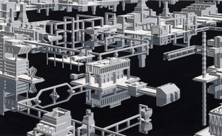 digital drawing of sump system in gray and white