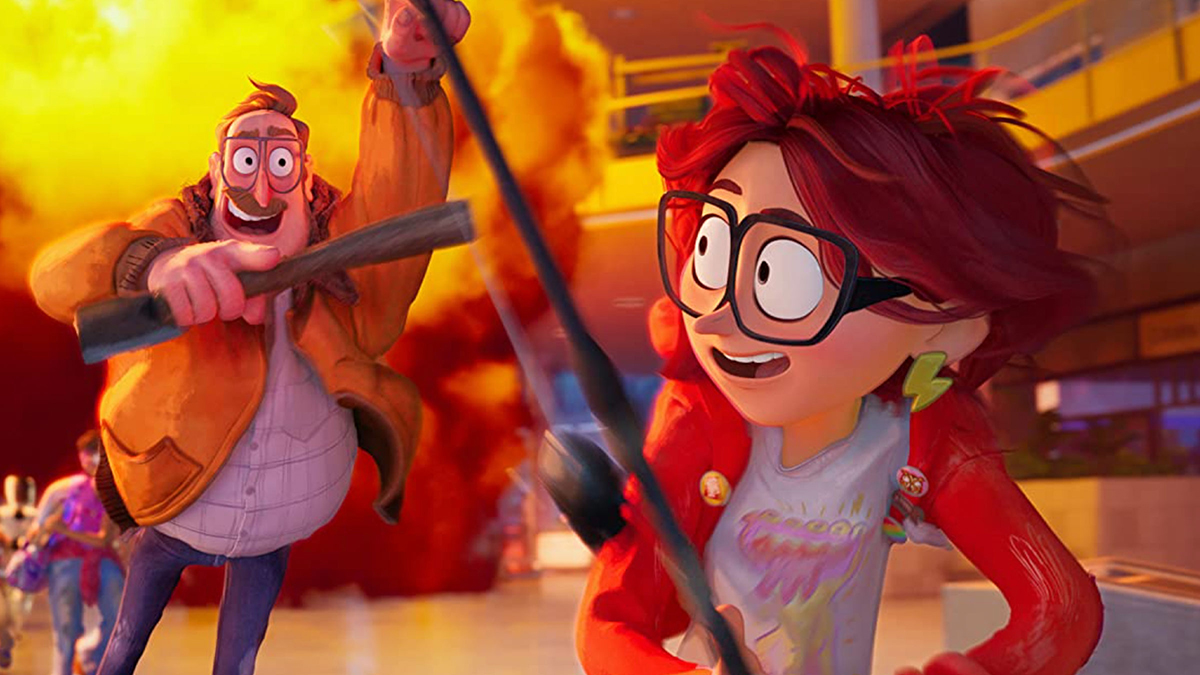 A still from the animated Netflix film The Mitchells vs the Machines