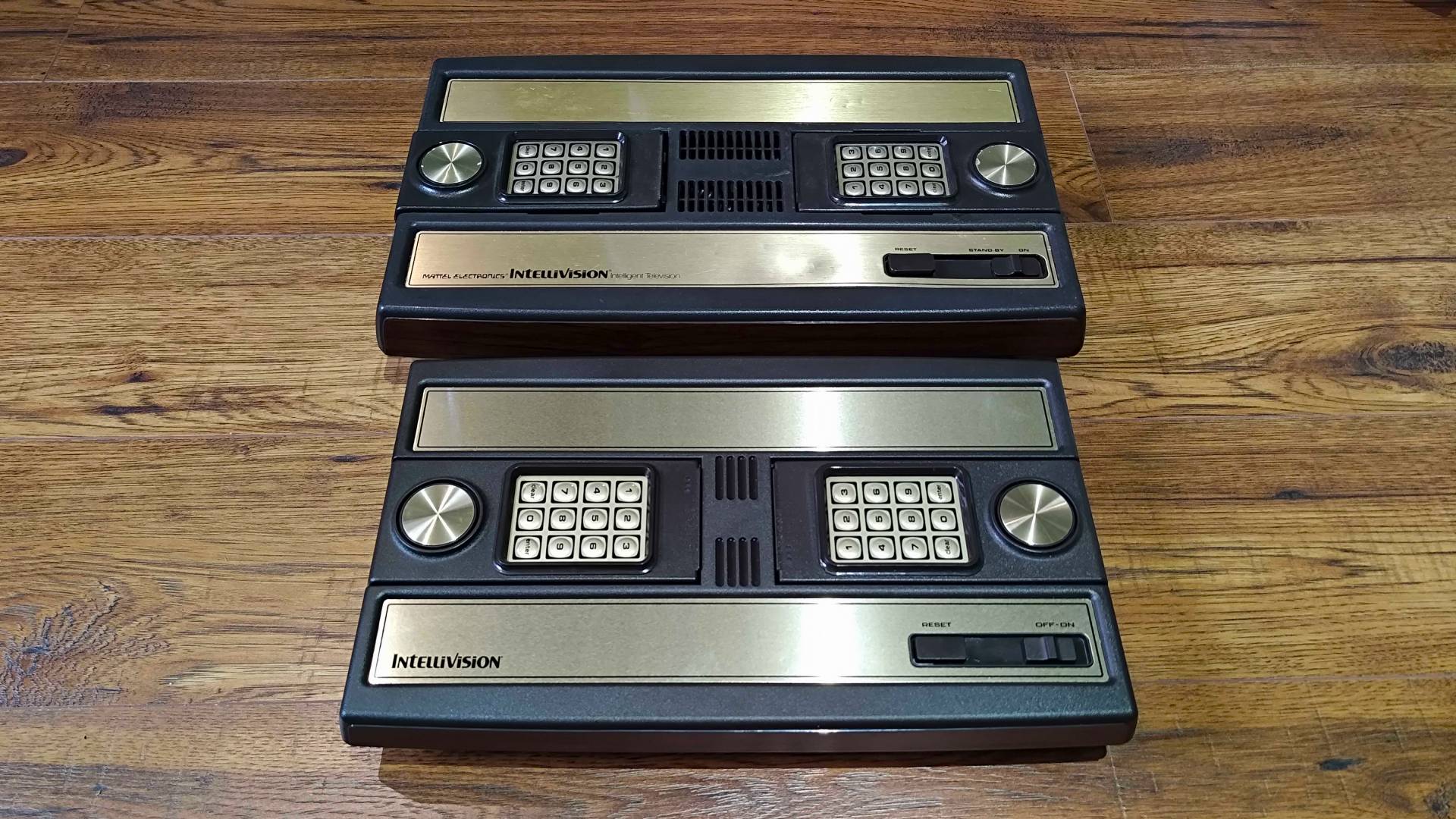 Intellivision Sprint with original Intellivision console placed above vertically.