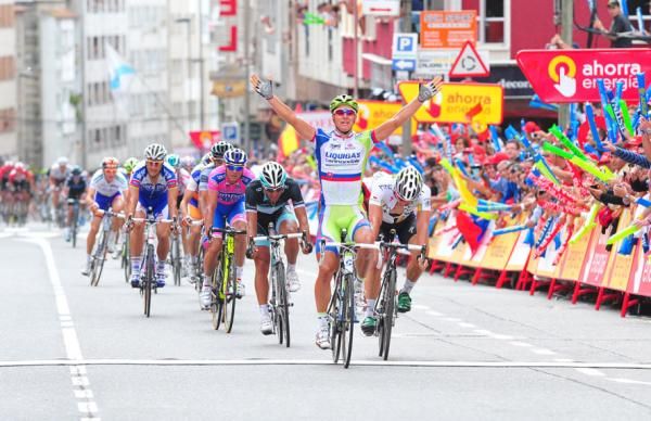 Peter Sagan (Liquigas-Cannondale) celebrates his win in Pontevedra.