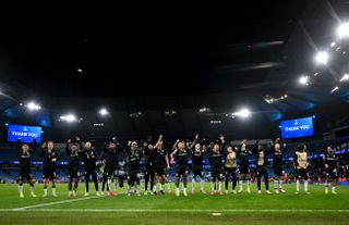 Feyenoord's players celebrate their 3-3 draw with Manchester City on Tuesday