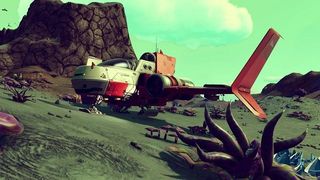 No Man's Sky starship on a planet surface