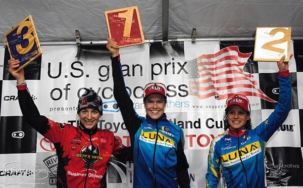 On the podium with Luna team-mate Katherina Nash