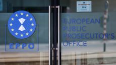 A photo shows the logo of the European Public Prosecutors' Office (EPPO) at the entrance of the EPPO headquarters in Luxembourg, on June 1, 2021.