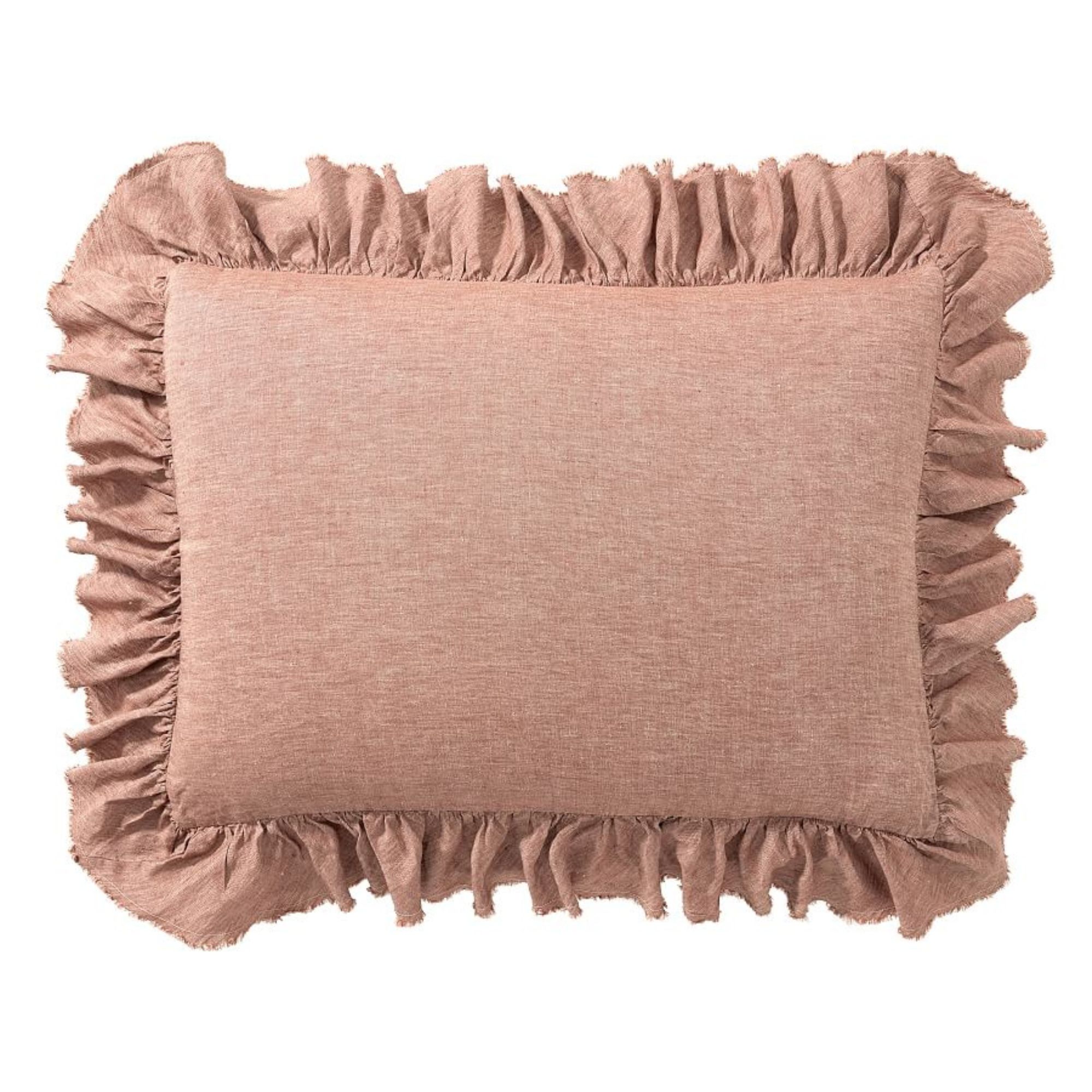 Flax Linen Fringe Ruffle Sham in Brick, Pottery Barn