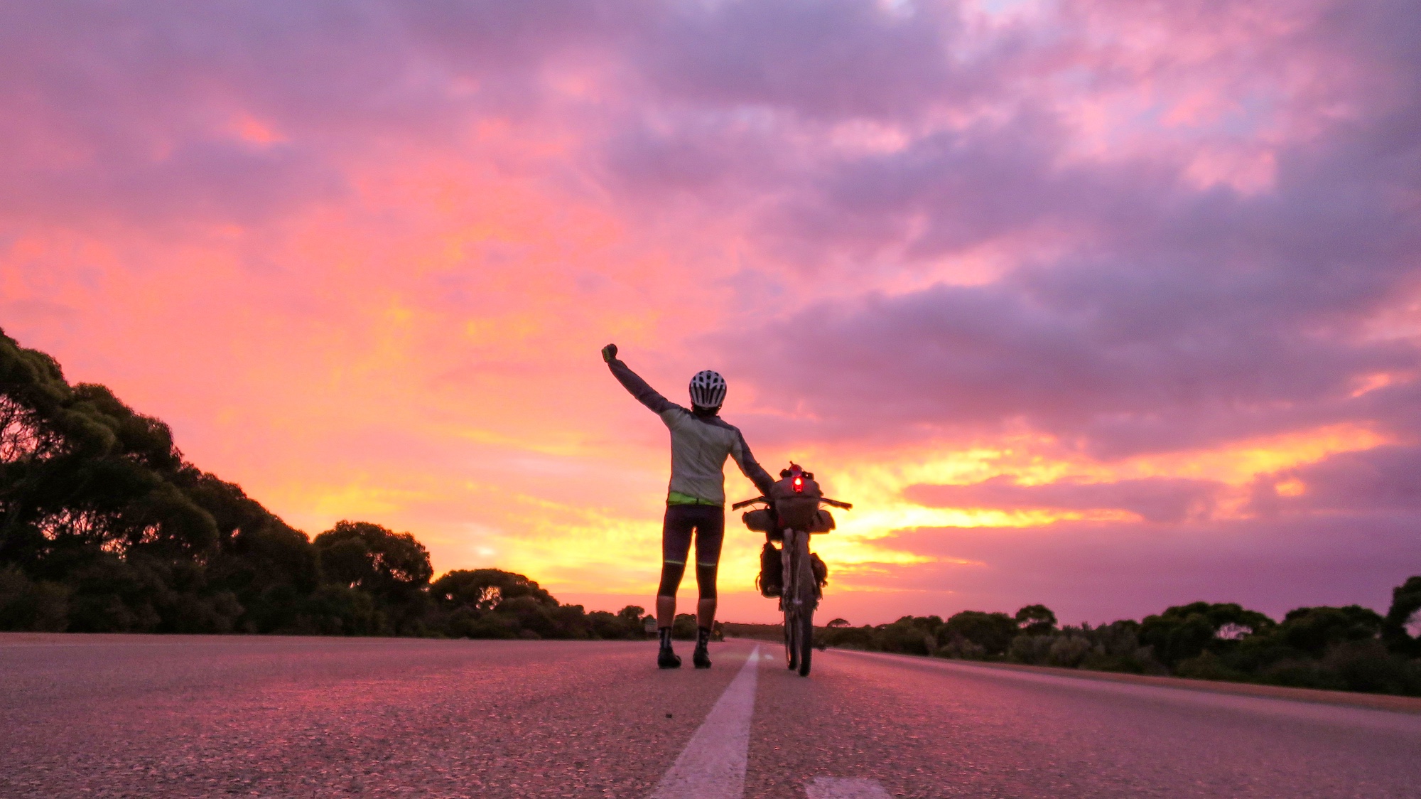 Riding across the Nullarbor Plain in Australia