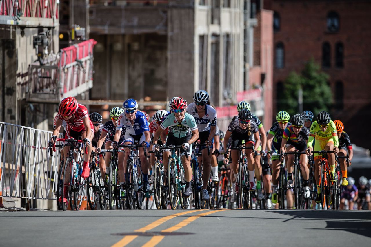 The womens field hits the climb on the back side of the course.