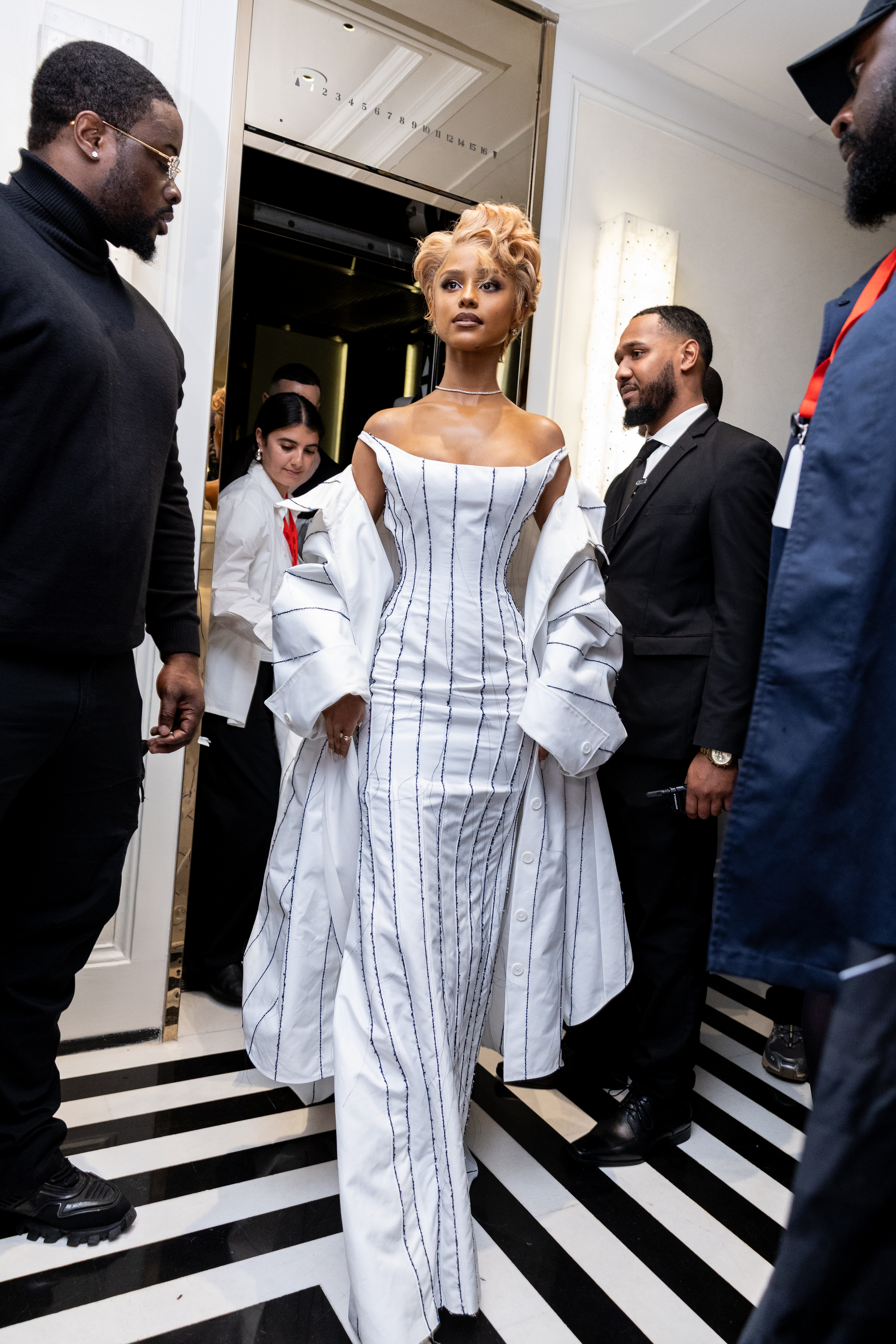 Tyla at The Mark Hotel before the 2025 Met Gala: "Superfine: Tailoring Black Style" held at the Metropolitan Museum of Art on May 5, 2025 in New York, New York.