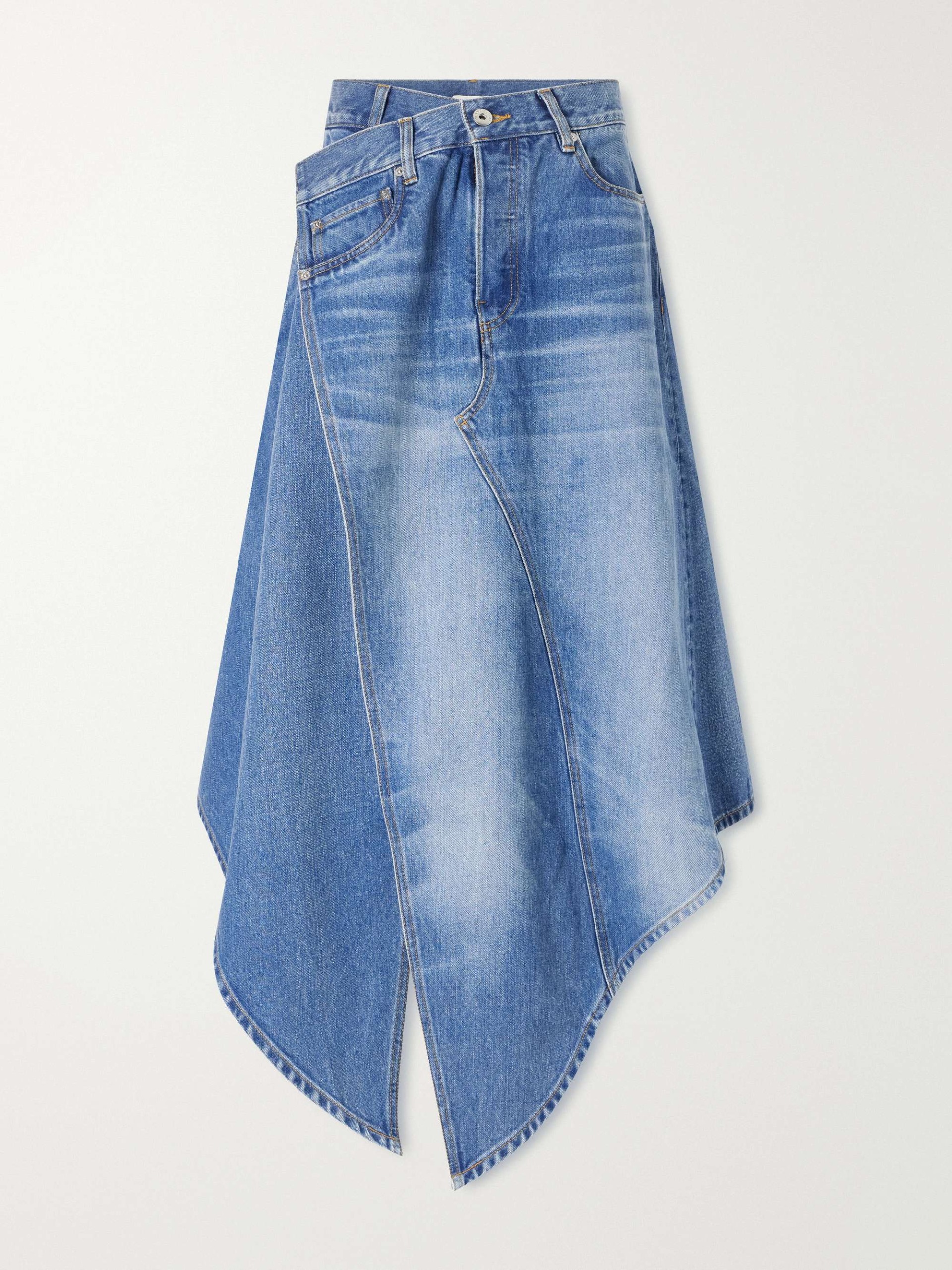 Drop Front Denim Midi Skirt
