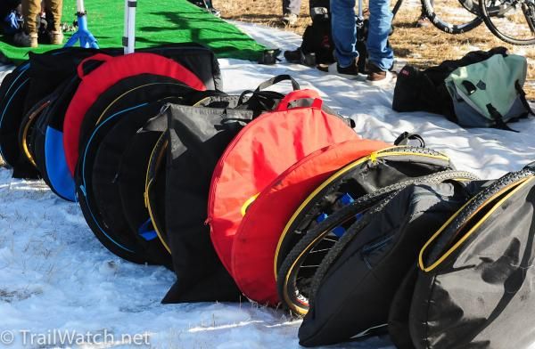 Wheels in bags, ready for the pits.