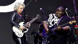 Samantha Fish and Christone "Kingfish" Ingram perform onstage during Day 1 of Eric Clapton's Crossroads Guitar Festival at Crypto.com Arena on September 23, 2023 in Los Angeles, California