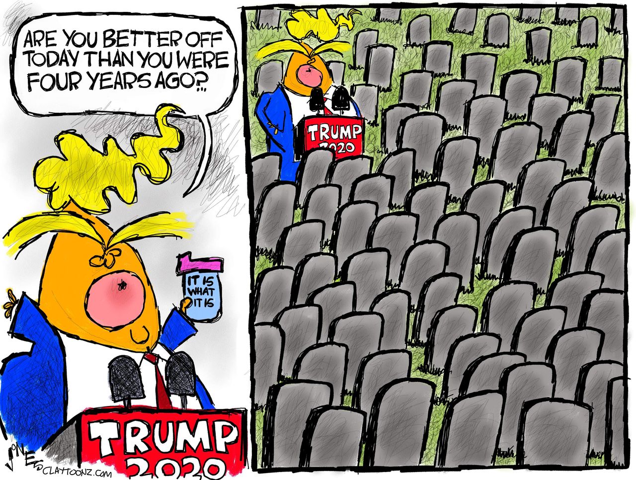 Political Cartoon U.S. Trump COVID deaths RNC