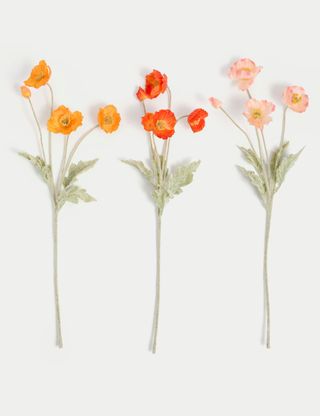 Set of 3 Artificial Poppy Stems