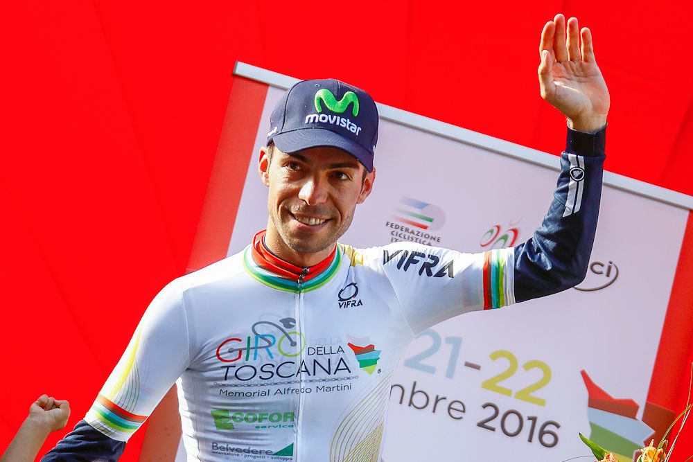 Giovanni Visconti (Movistar) celebrates his Toscana stage win