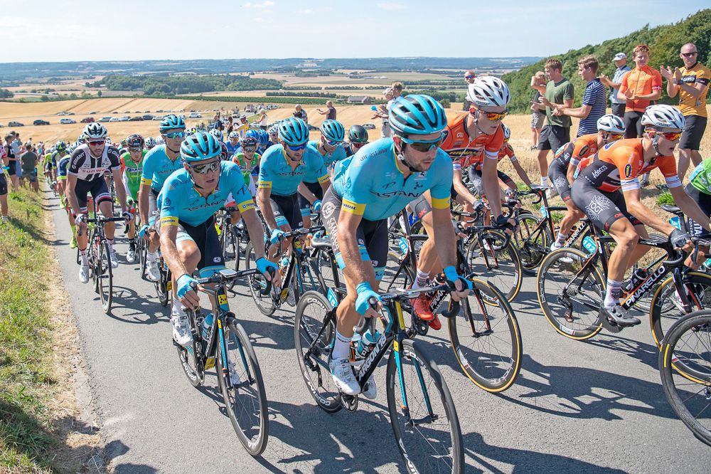 Astana riders lead the bunch during stage 2 at the tour of denmark
