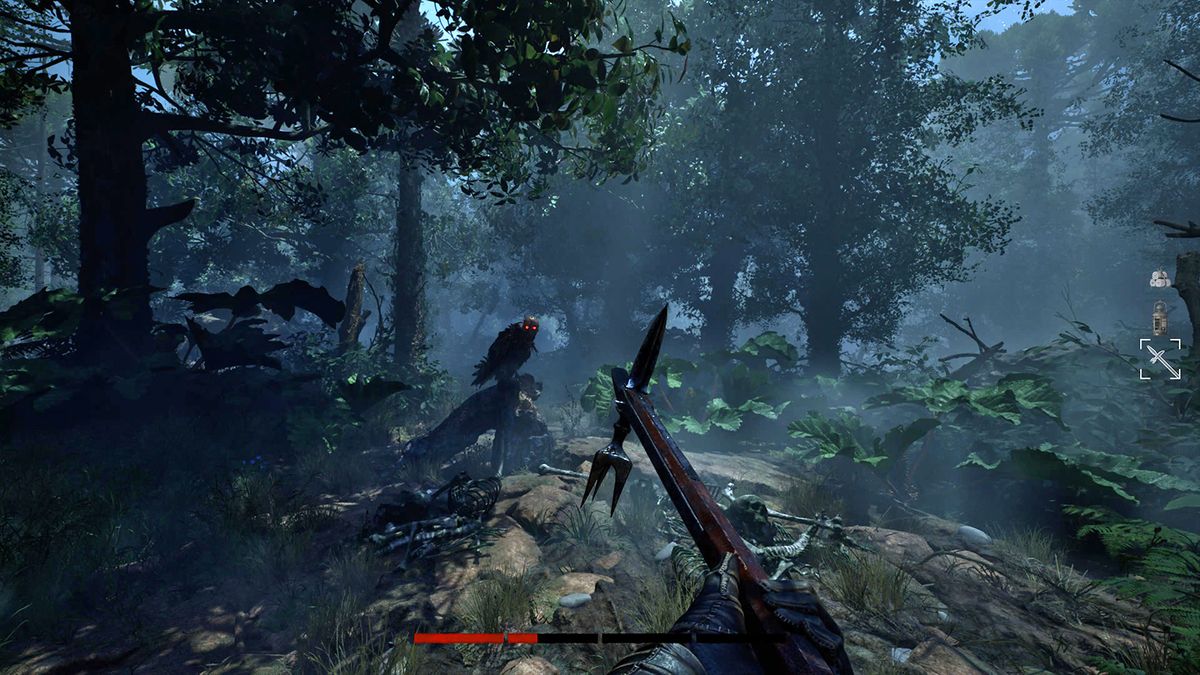 Screens from a horror game set in a dense jungle