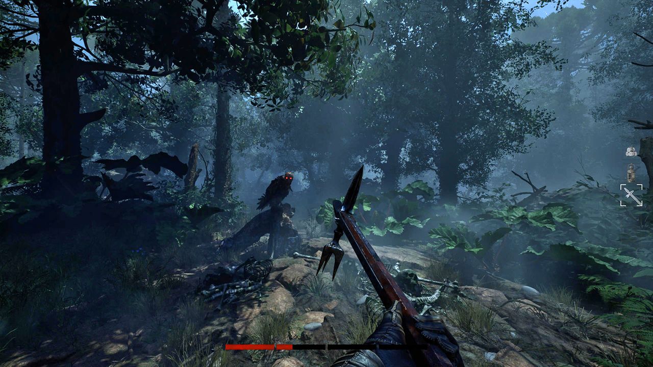 Screens from a horror game set in a dense jungle