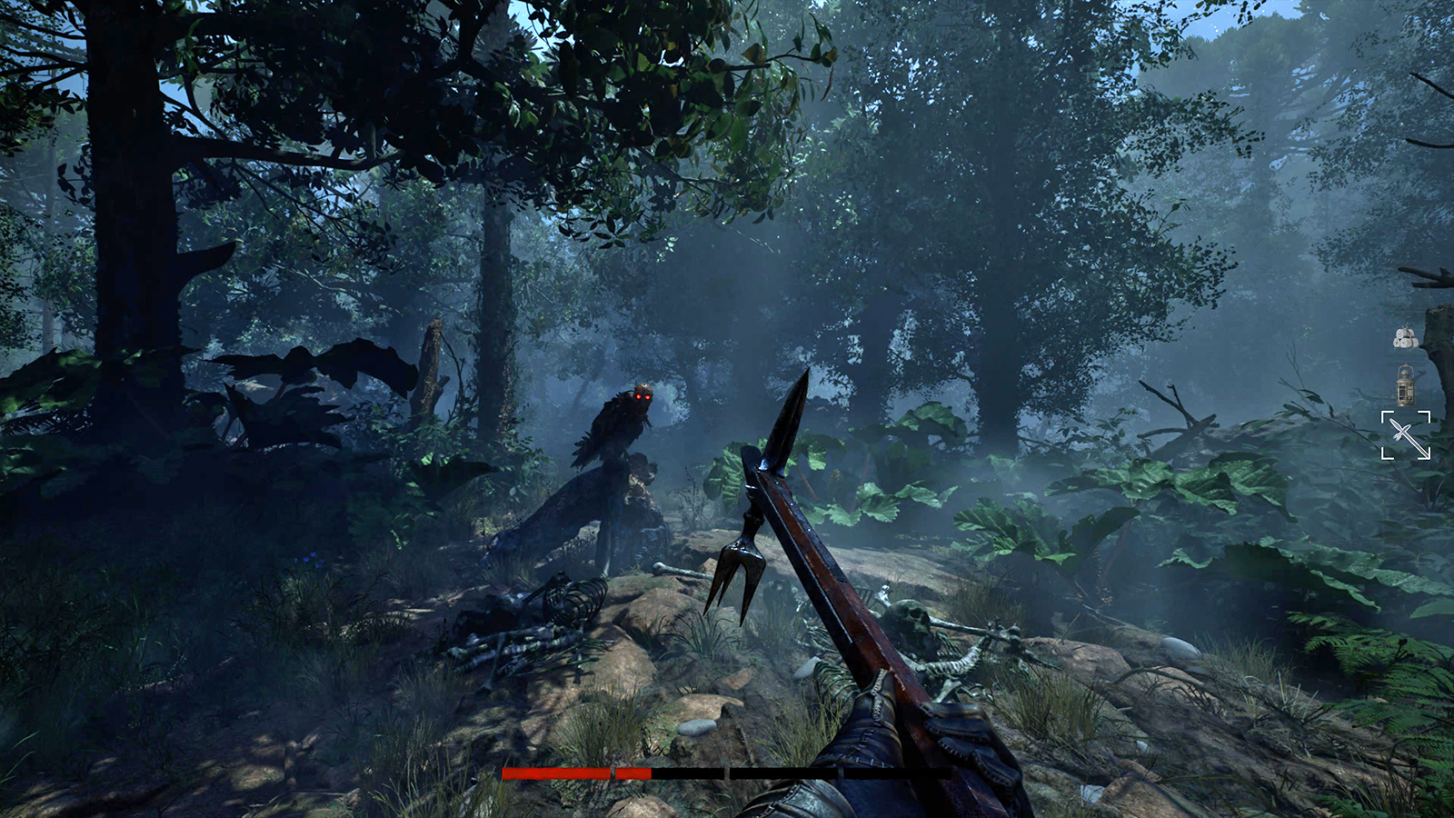 Screens from a horror game set in a dense jungle