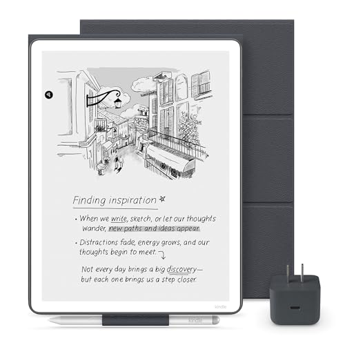 Amazon Kindle Scribe Essentials Bundle - Amazon Kindle Scribe (64gb) , Premium Pen, Premium Leather Folio Cover-Graphite & Power Adapter