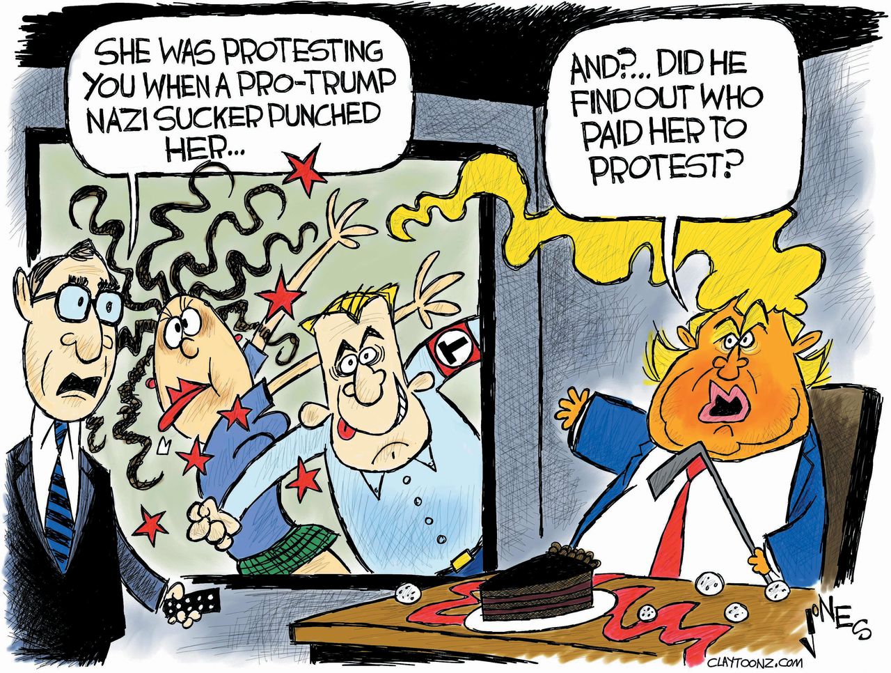 Political Cartoon U.S. Trump Protest Berkeley Paid Protestors