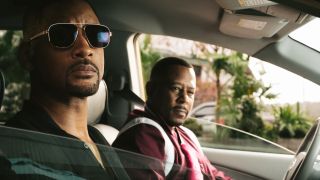 Will Smith and Martin Lawrence watching out of a parked car in Bad Boys for Life.