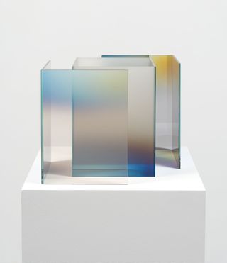 Larry Bell, Deconstructed Cube SS 2021 True Fog, Mist, and Zinc laminated glass coated with silicon © Larry Bell . Courtesy the artist and Hauser & Wirth