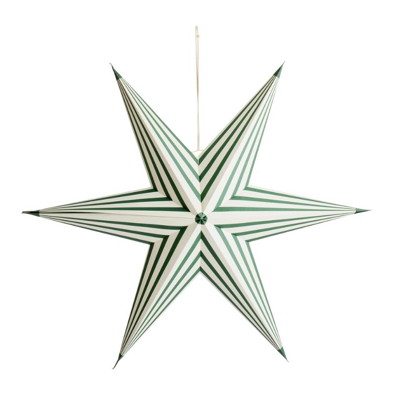 paper Christmas star decoration with green and white stripes