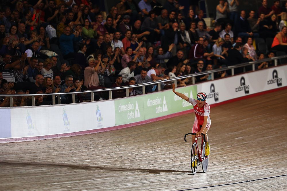 Mark Stewart of Great Britain and 100%ME won the Long Lap round of the 1878 Cup during day one of the London Six Day Race