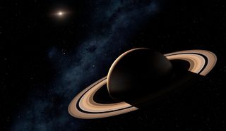 Saturn planet in solar system, close-up - stock photo