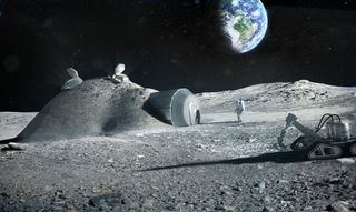 Lunar Base With Earthrise