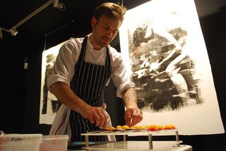 Morgan prepares the watermelon tartare with honeydew yolk