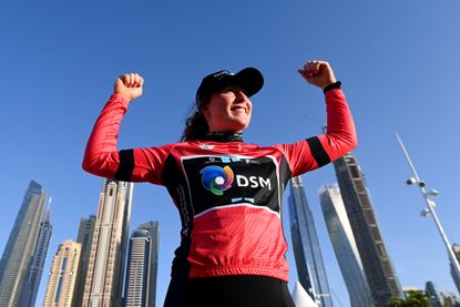 Charlotte Kool in front of Dubai skyline