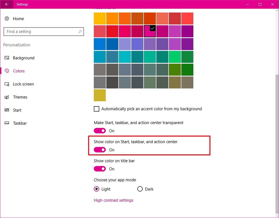 How to change the accent color only in the taskbar on Windows 10 ...