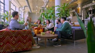 A group of people toast golden cups in a restaurant, in episode 809 of Love Is Blind.